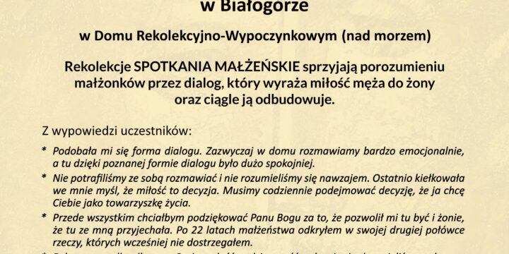 Rekolekcje poświęcone odnowieniu i umocnieniu więzi małżeńskiej
