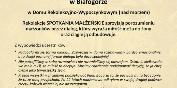 Rekolekcje poświęcone odnowieniu i umocnieniu więzi małżeńskiej