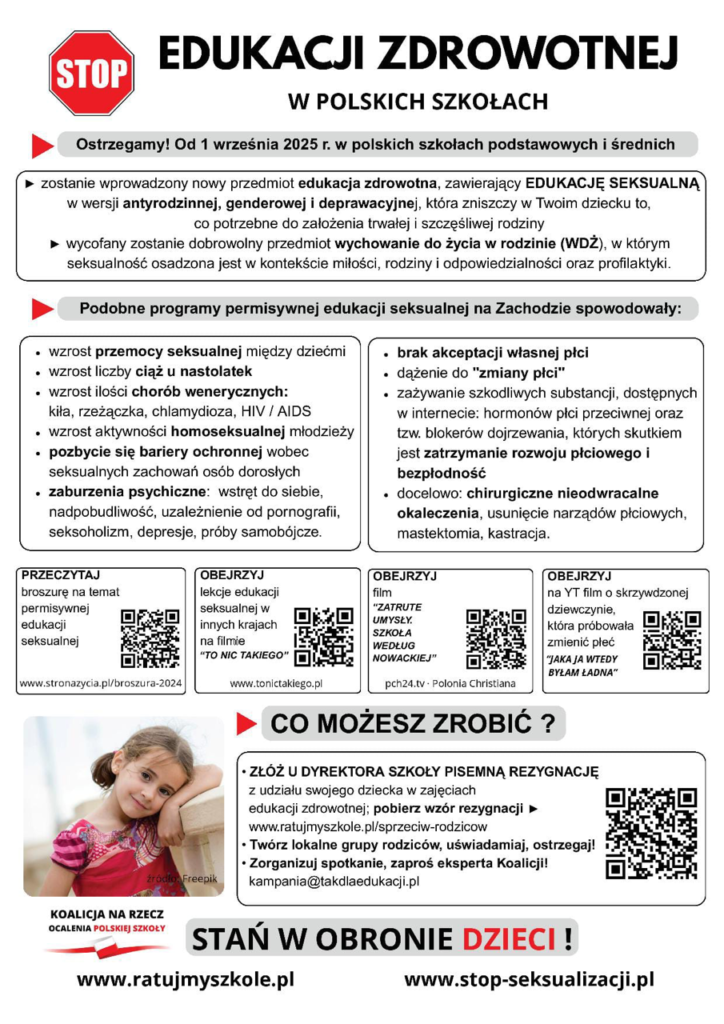 Stop edukacji zdrowotnej w polskich szkołach - plakat